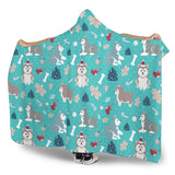 Christmas Cute Siberian Husky Puppie Pattern Hooded Blanket