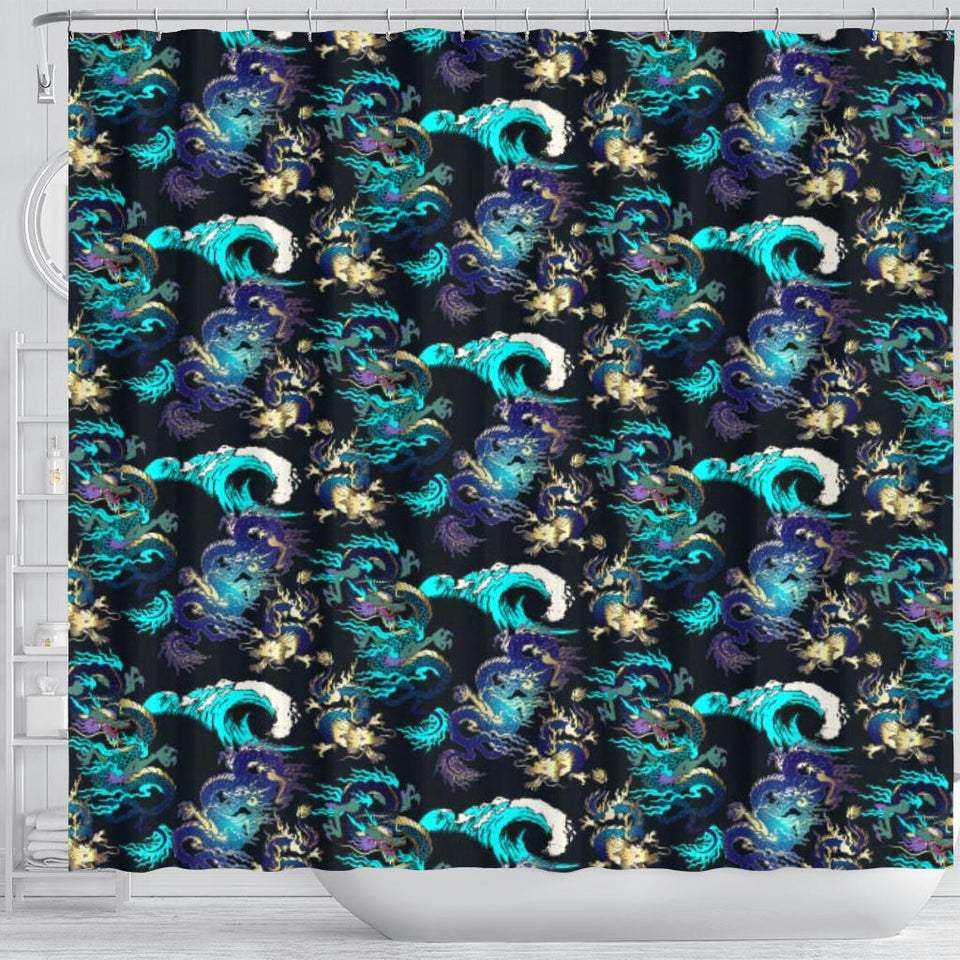 Dragon Sea Wave Pattern Shower Curtain Fulfilled In US