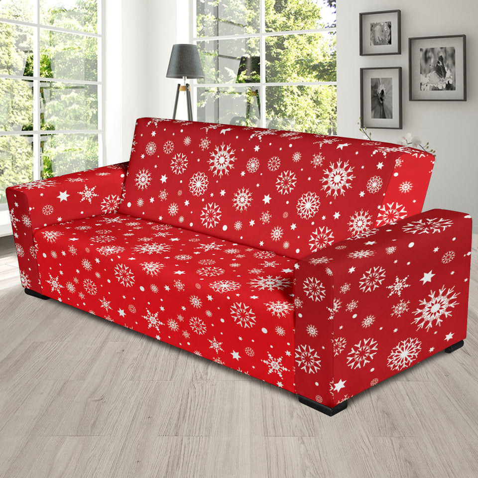 Snowflake Pattern Red Background Sofa Slipcover