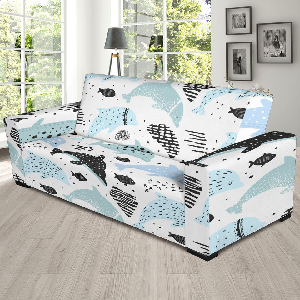 Cute Dolphins Childish Style Pattern Sofa Slipcover