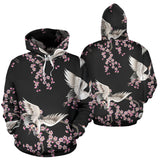 Japanese Crane Pink Sakura Pattern Men Women Pullover Hoodie