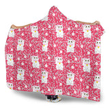 Maneki Neko Lucky Cat Sakura Pink Background Hooded Blanket