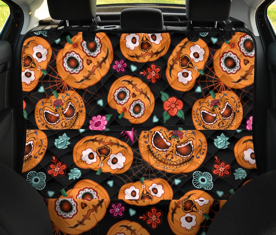 Pumpkin Flowers Spiderweb Halloween Theme Dog Car Seat Covers