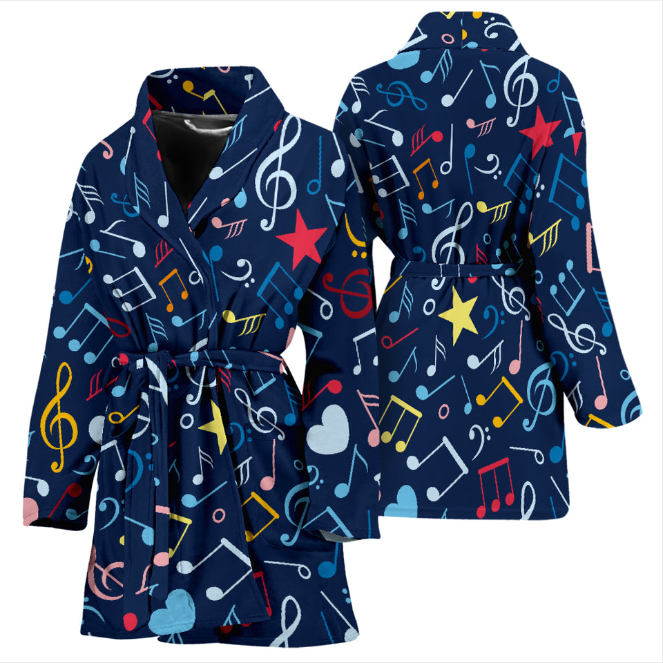 Music Notes Pattern Print Design 03 Women's Bathrobe