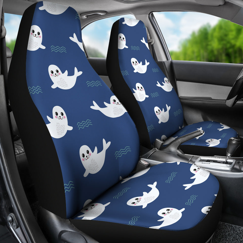 Cute White Baby Sea Lion Seal Pattern  Universal Fit Car Seat Covers