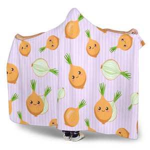 Cute Onions Smiling Faces Purple Background Hooded Blanket