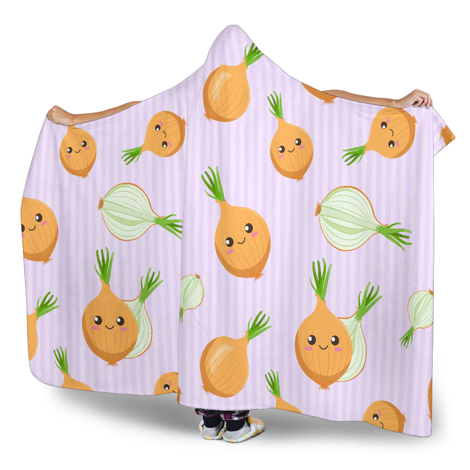 Cute Onions Smiling Faces Purple Background Hooded Blanket