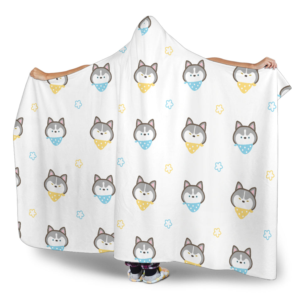 Cute Siberian Husky Pattern Hooded Blanket