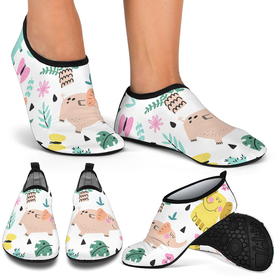 Cute Elephants Palm Tree Flower Butterfly Pattern Aqua Shoes