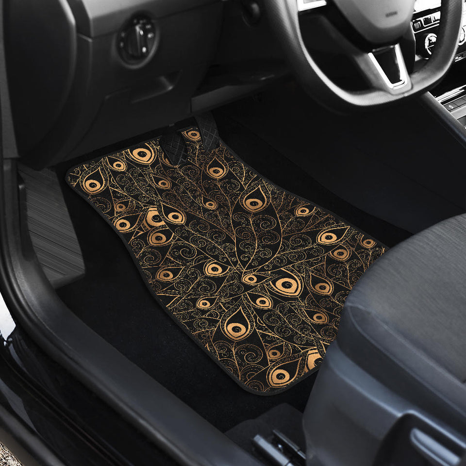 Gold Peacock Feather Pattern Front Car Mats