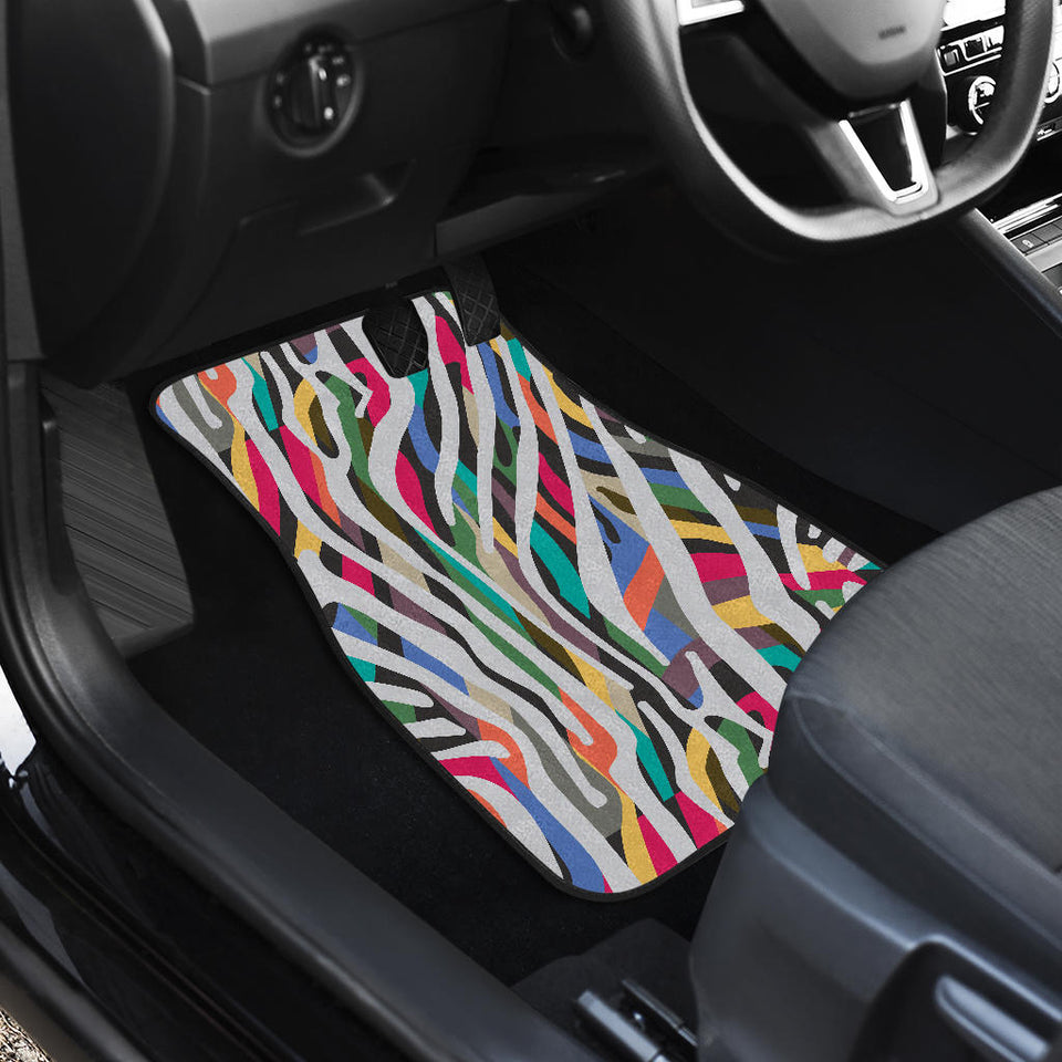 Colorful Zebra Skin Pattern Front And Back Car Mats