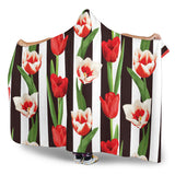 Red And White Tulips Pattern Hooded Blanket