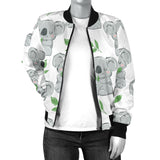 Hand Drawn Koala Leaves Pattern Women'S Bomber Jacket