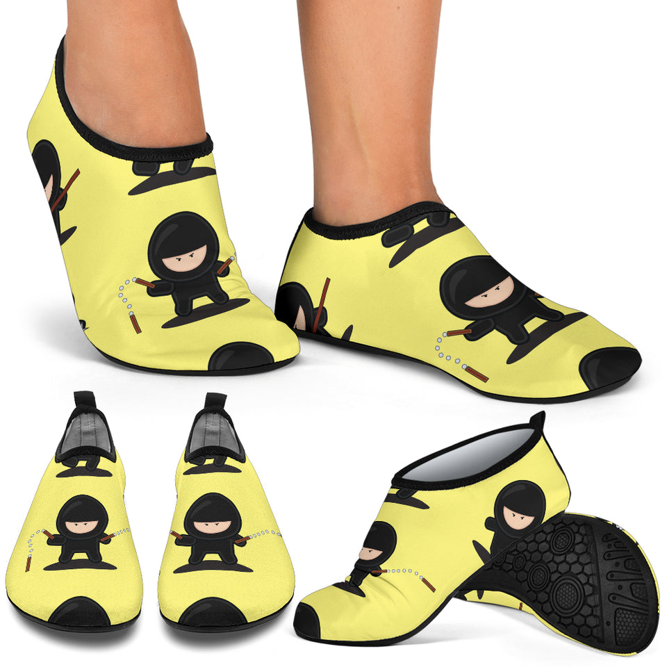 Cute Ninja Yellow Background Aqua Shoes