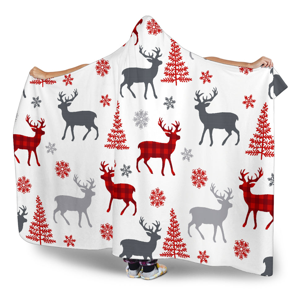 Deer Tree Snowflakes Chrismas Pattern Hooded Blanket