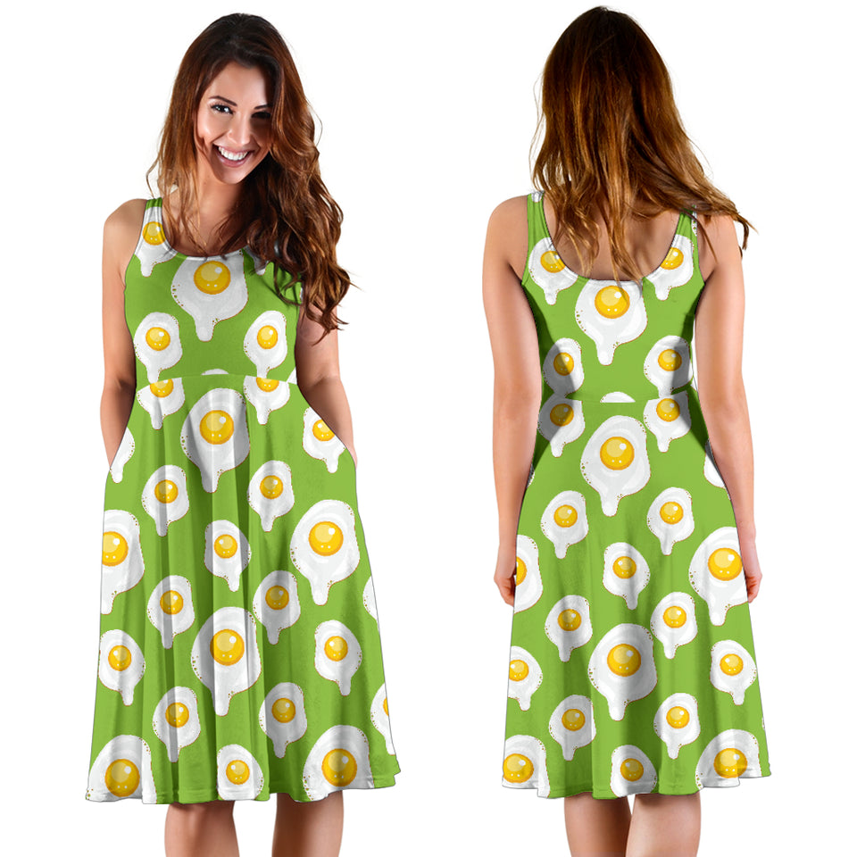 Fried Eggs Pattern Print Design 01 Sleeveless Midi Dress