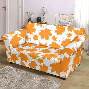 Orange Maple Leaf Pattern Loveseat Couch Slipcover