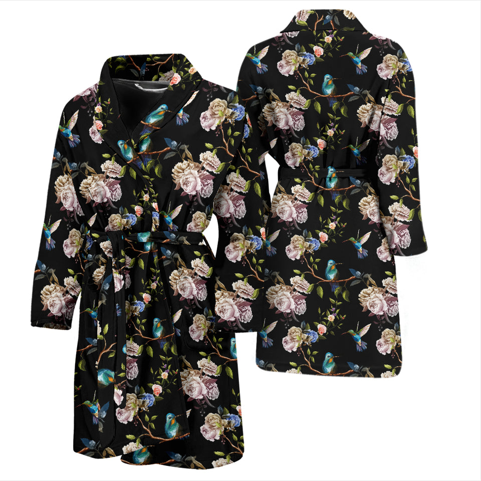 Hummingbird Pattern Print Design 03 Men's Bathrobe