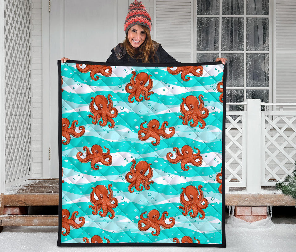 Octopuses Sea Wave Background Premium Quilt