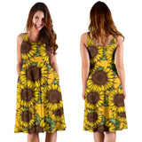 Sunflower Pattern Sleeveless Midi Dress