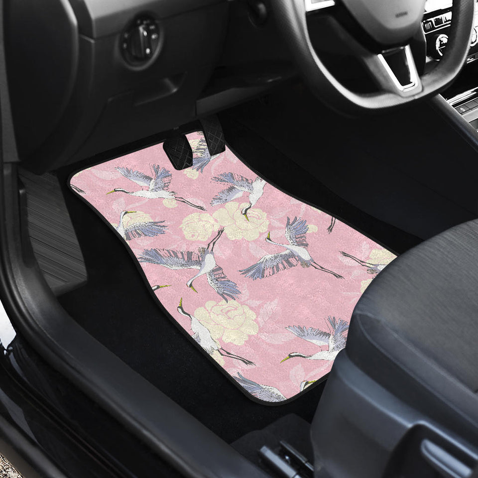 Japanese Crane Rose Pattern Front And Back Car Mats