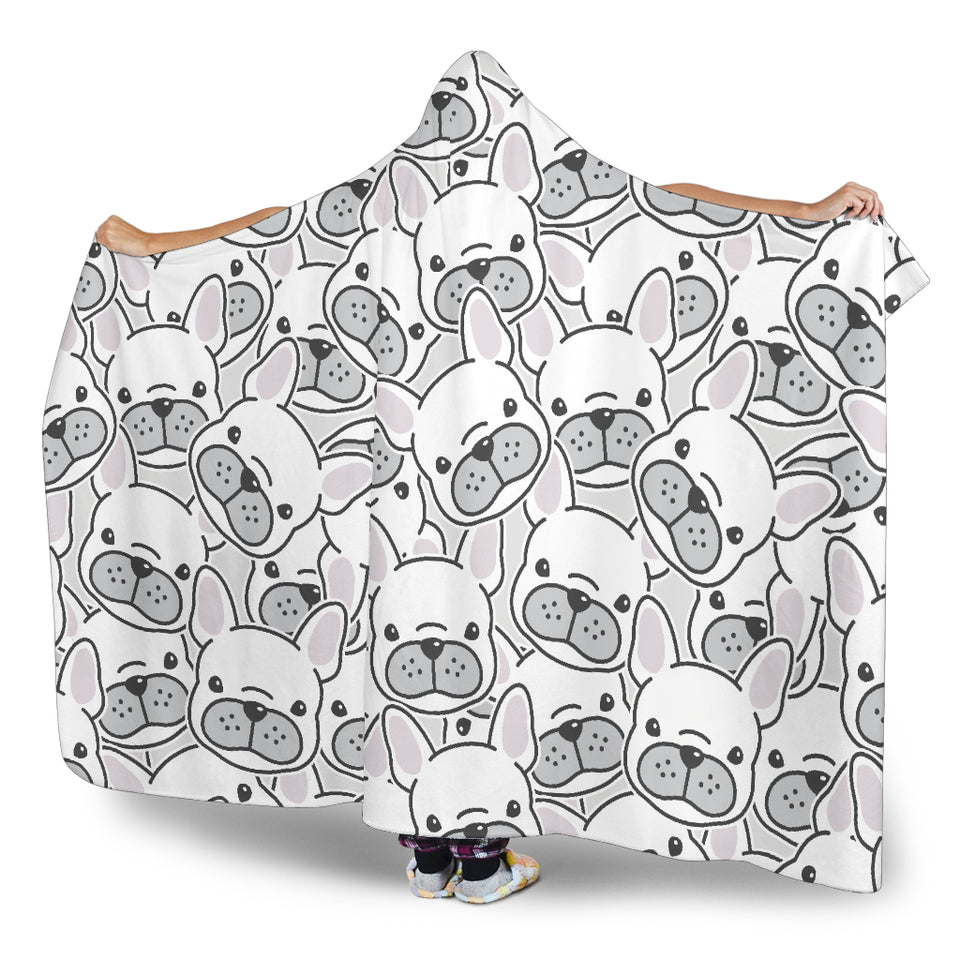 Cute French Bulldog Head Pattern Hooded Blanket