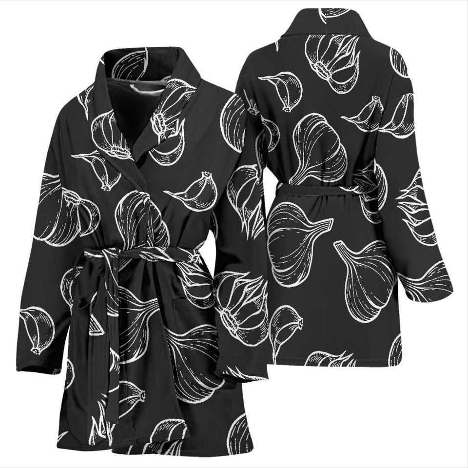 Garlic Pattern Black Background Women'S Bathrobe