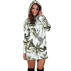 Monkey Sloth Lemur Palm Trees Pattern Women'S Hoodie Dress