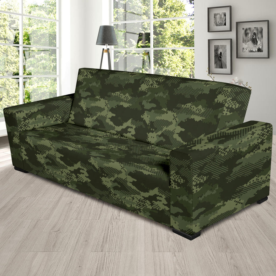 Digital Green Camo Camouflage Pattern Sofa Slipcover