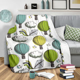 Hot Air Balloon Bird Cloud Pattern Premium Blanket