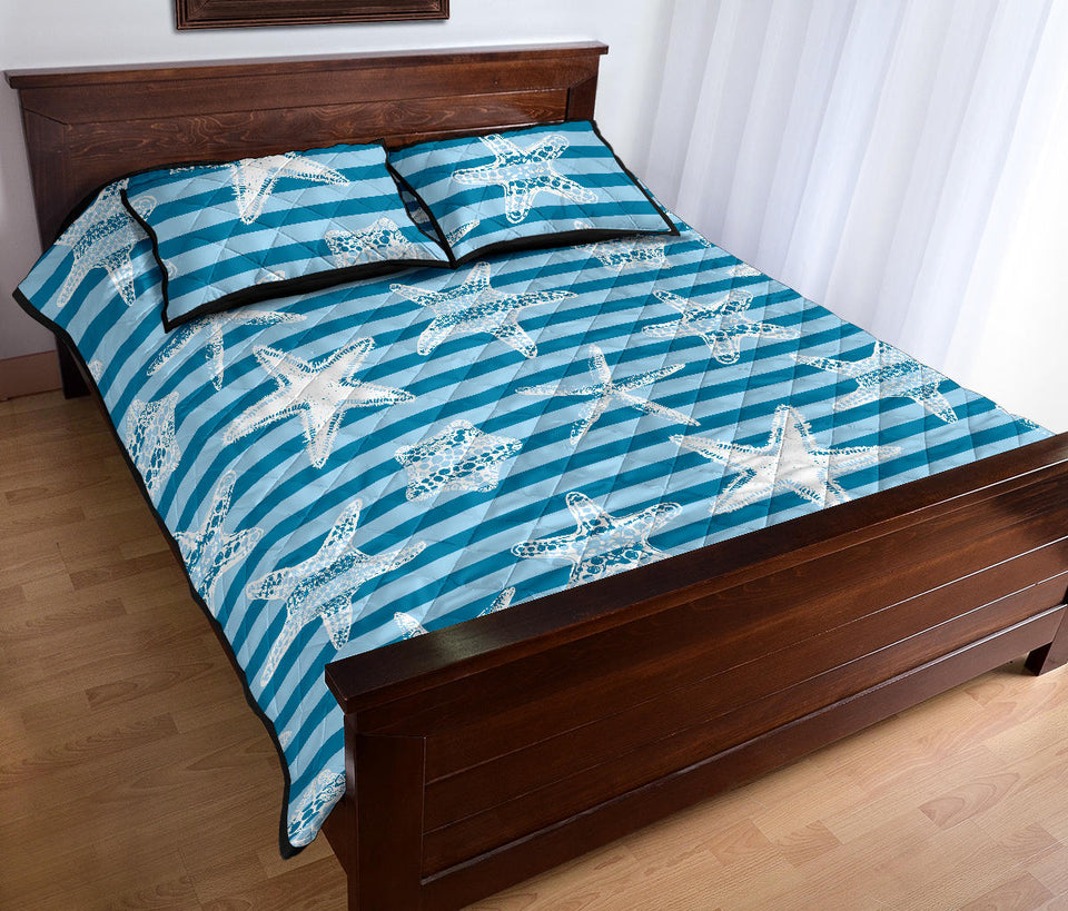 Starfish blue blackground Quilt Bed Set