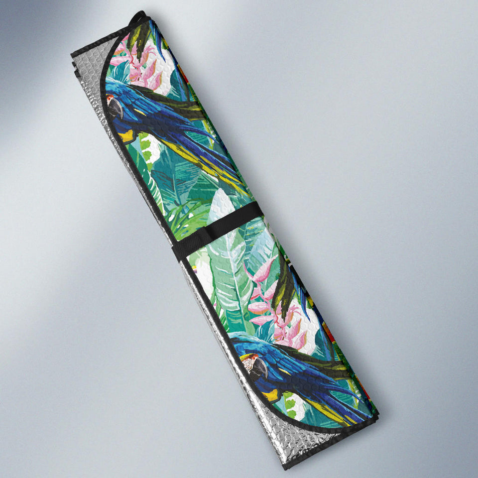 Colorful Parrot Exotic Flower Leaves Car Sun Shade