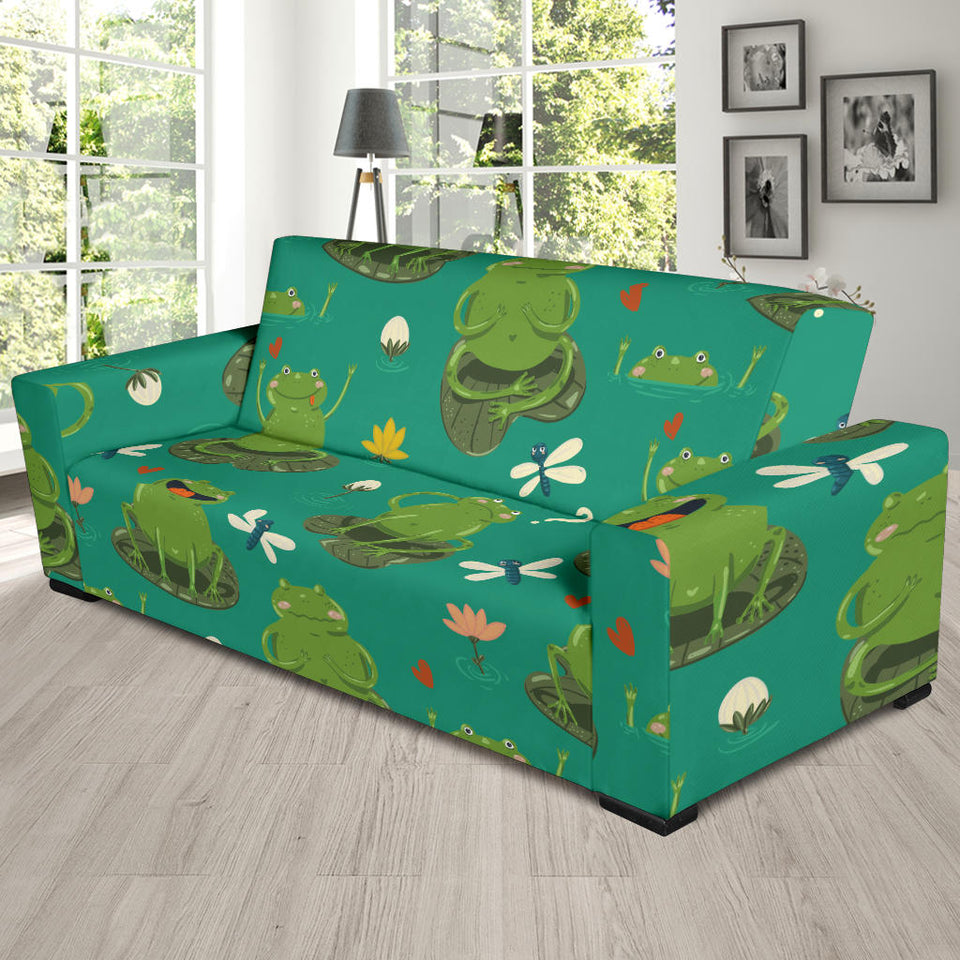 Cute Frog Dragonfly Design Pattern Sofa Slipcover