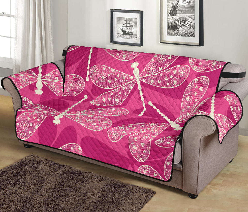 Beautiful dragonfly pink background Sofa Cover Protector