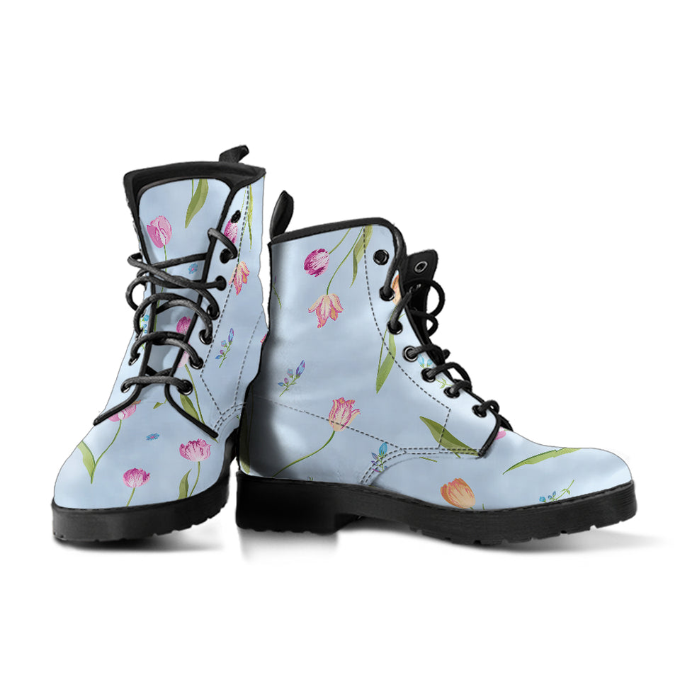 Watercolor Tulips Pattern Leather Boots