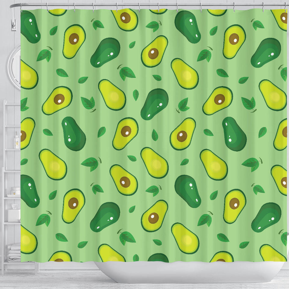 Avocado Pattern Green Background Shower Curtain Fulfilled In US