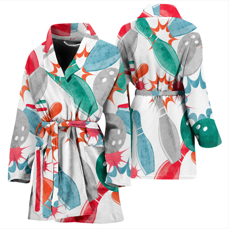 Watercolor Bowling Pattern Women'S Bathrobe