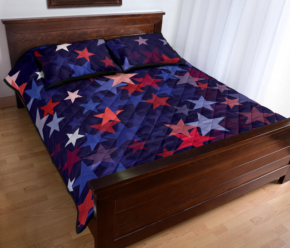 Red blue star pattern Quilt Bed Set