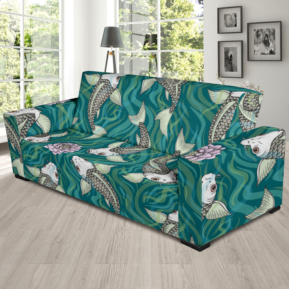 Koi Fish Carp Fish Lotus Pattern Sofa Slipcover