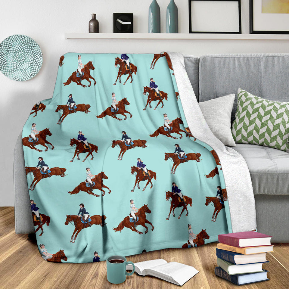 Horses Running Horses Rider Pattern Premium Blanket