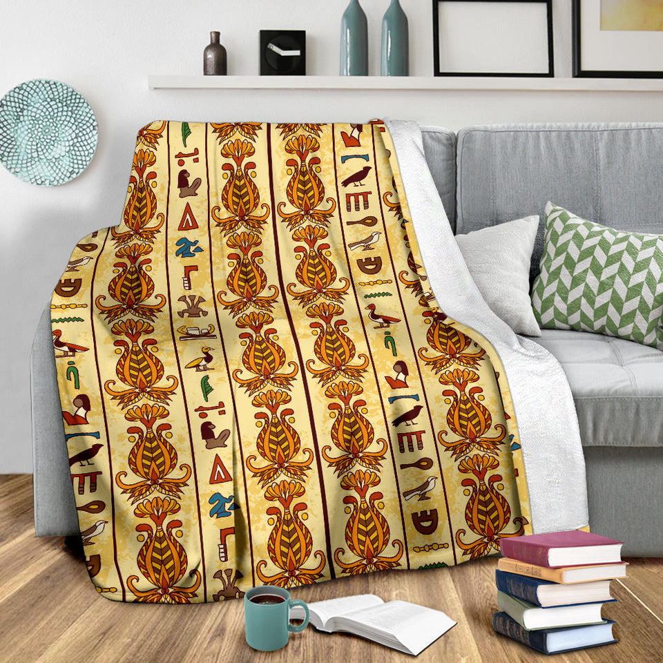 Egypt Hieroglyphics Pattern Print Design 04 Premium Blanket