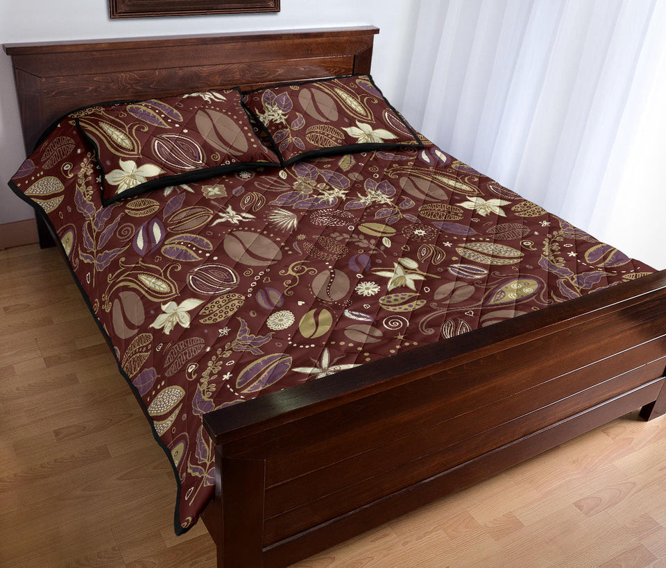 Coffee bean flower pattern Quilt Bed Set