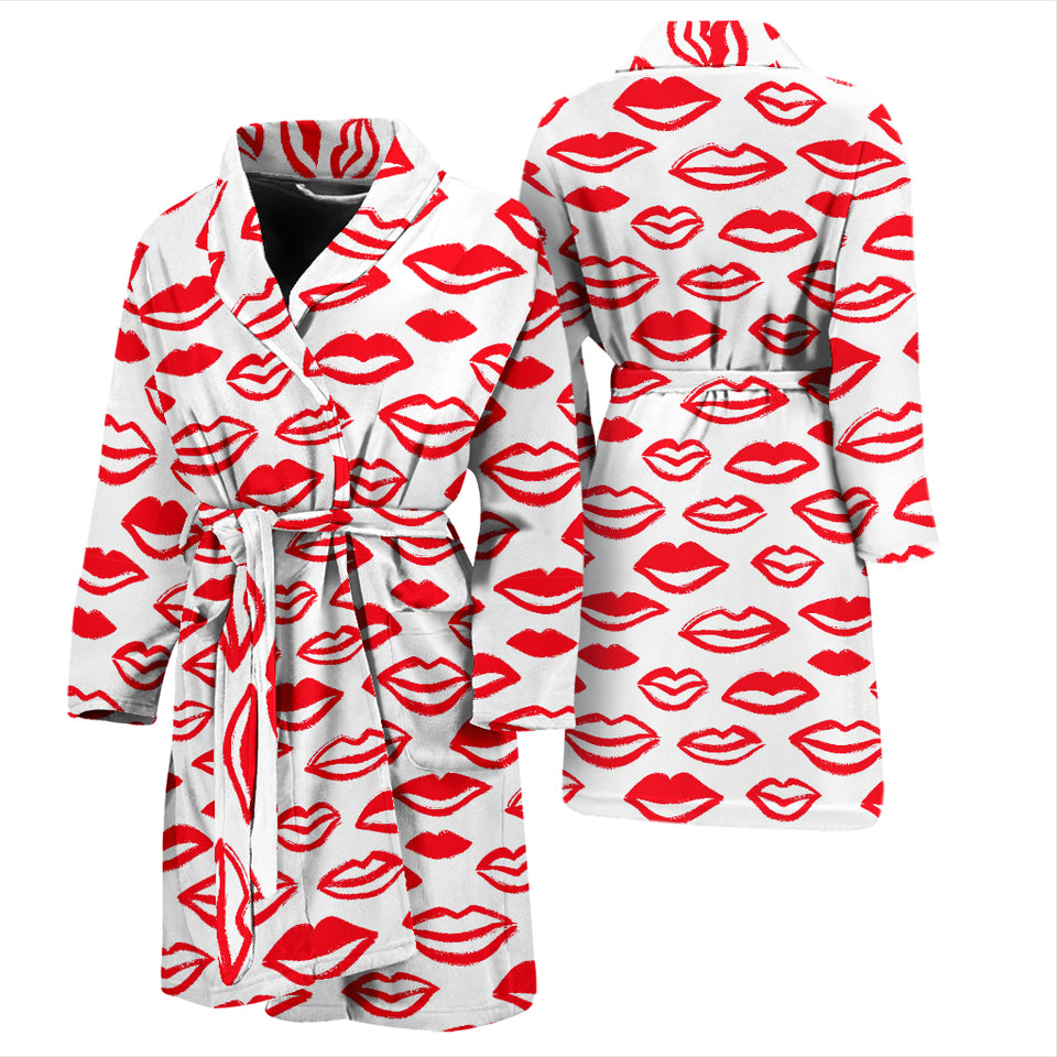 Lips Pattern Print Design 05 Men's Bathrobe