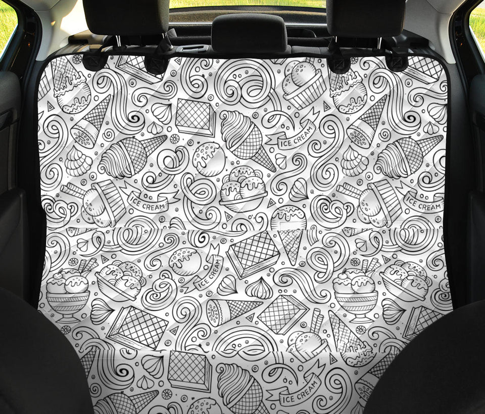 Cartoon Hand Drawn Ice Cream Black White Dog Car Seat Covers
