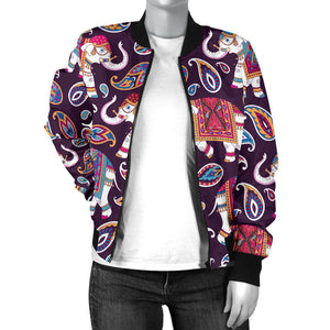 Elephant Indian Style Ornawomen'St Pattern Women'S Bomber Jacket