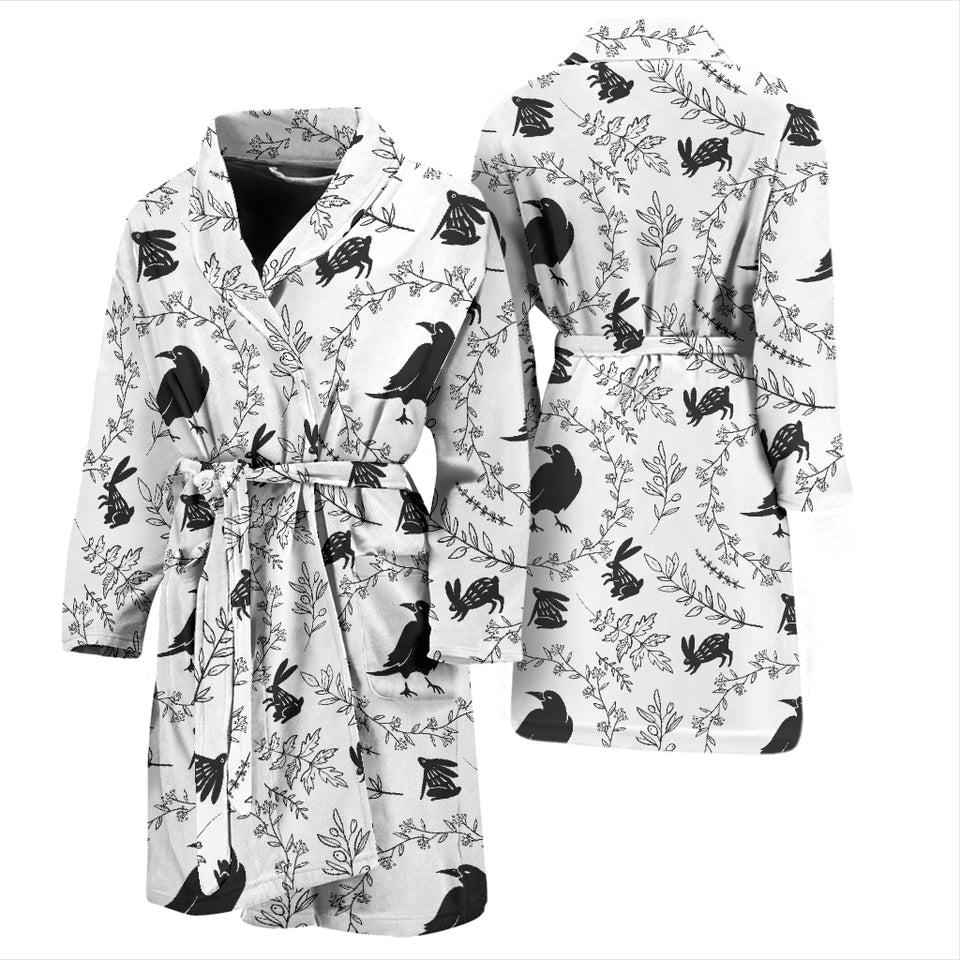Crows Floral Wreath Rabbit Pattern Men'S Bathrobe