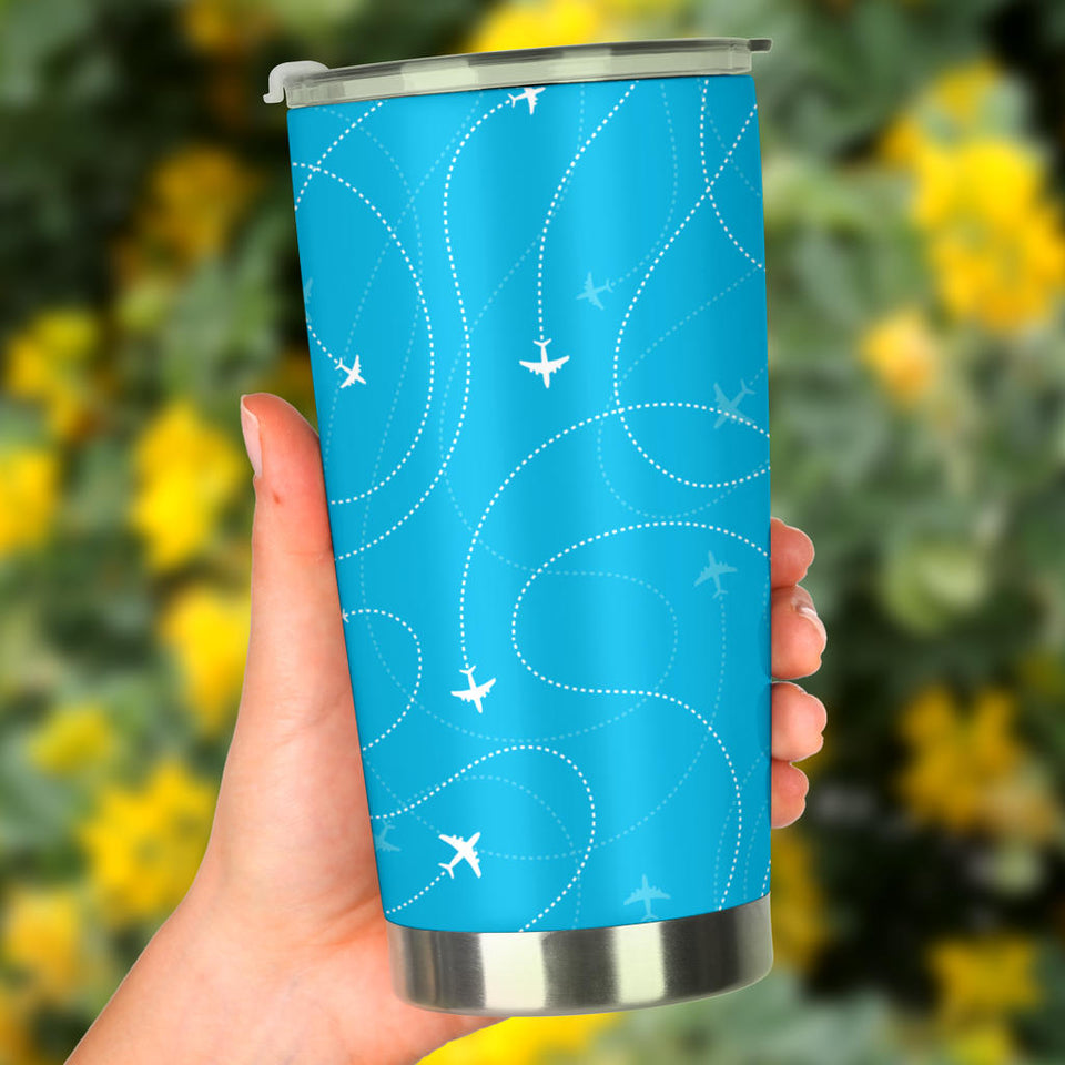 Airplane Destinations Blue Background Tumbler