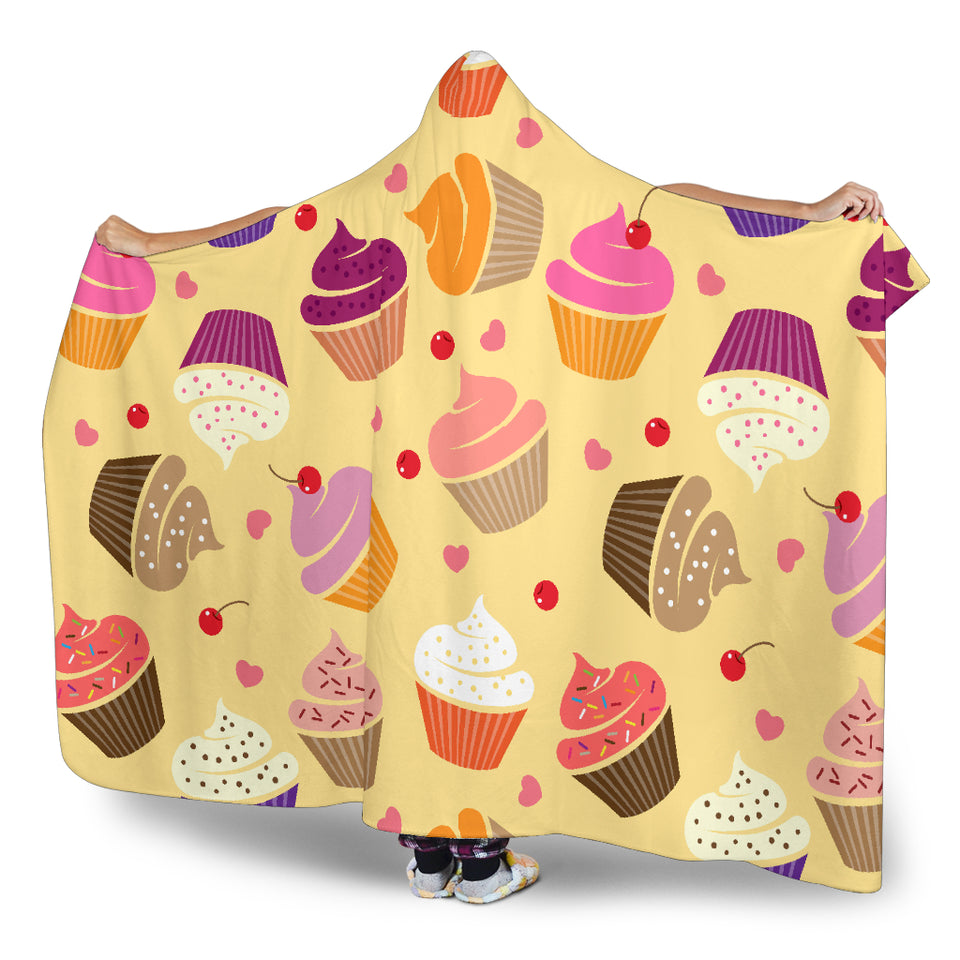 Cake Cupcake Heart Cherry Pattern Hooded Blanket