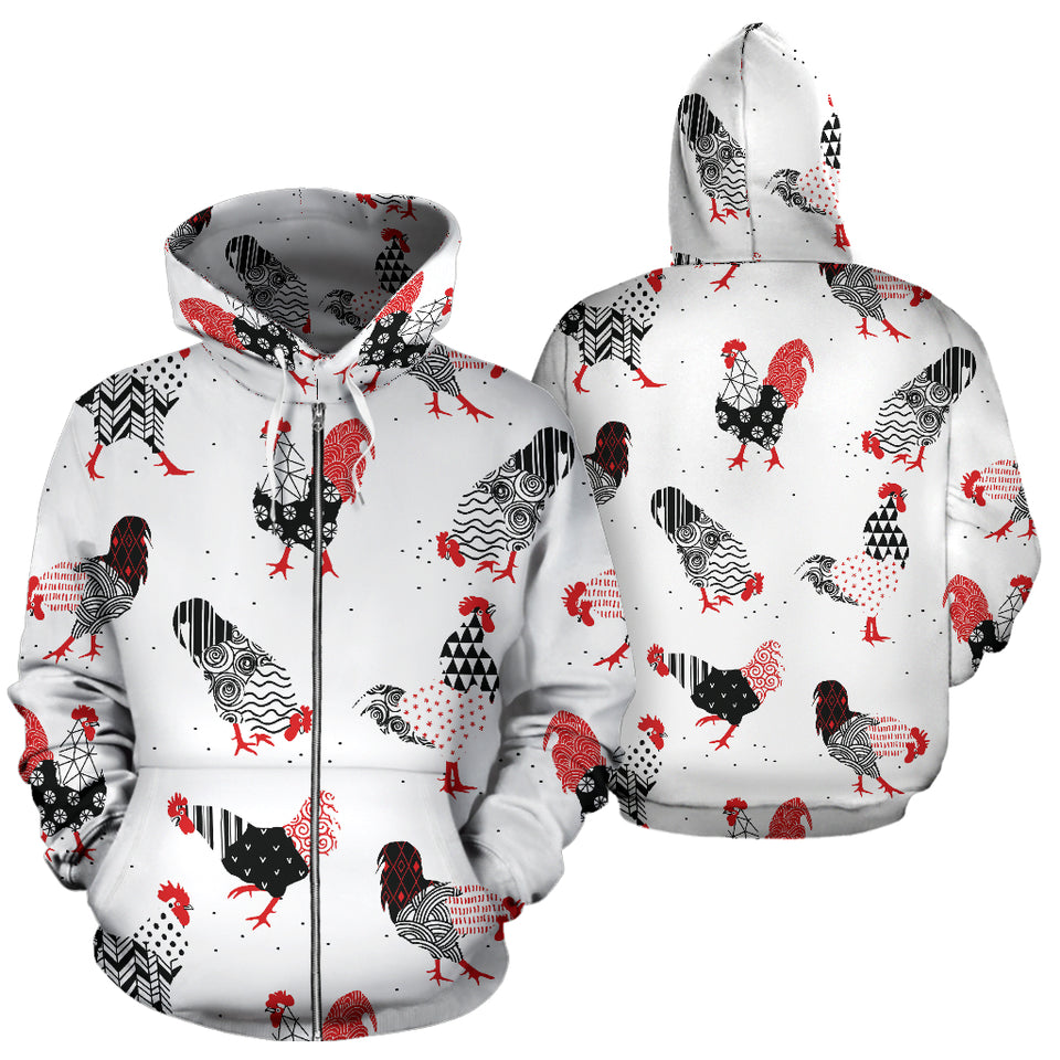 Cool Rooster Chicken Cock Floral Ornament Background Zip Up Hoodie