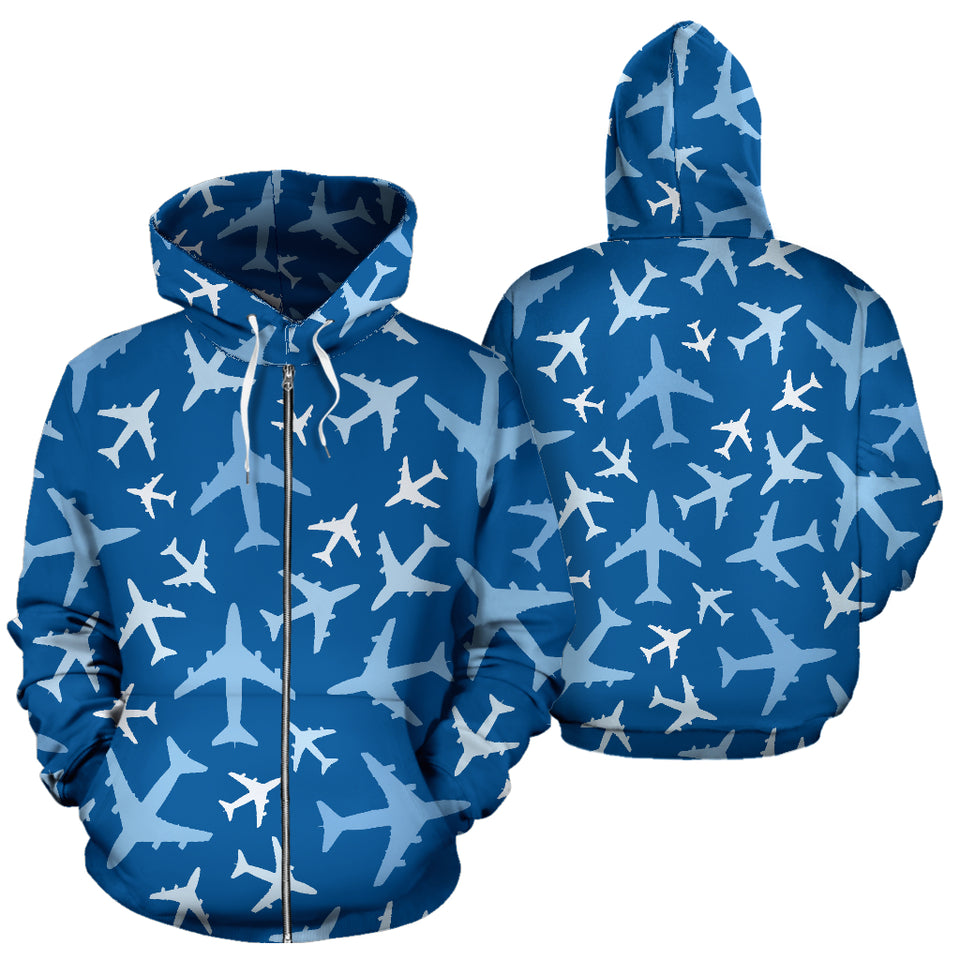 Airplane Pattern In The Sky Zip Up Hoodie